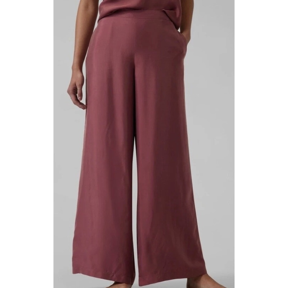 Athleta Calm Cool Pant XL Mauve Wine Wide Leg Relaxed Travel Trousers